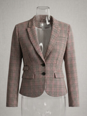 H&M Blazer Womens Houndstooth Pockets Button Long Sleeve Sz 8